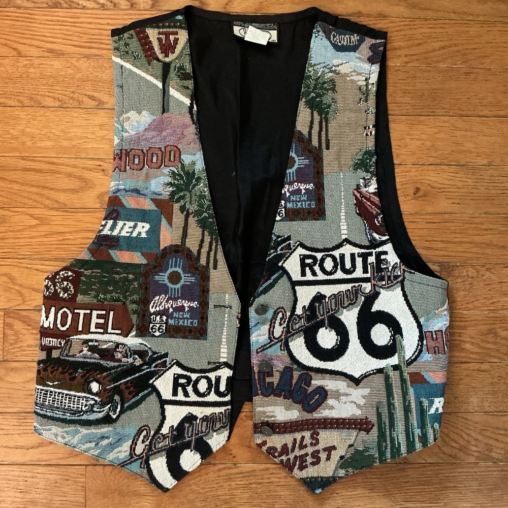 Vintage Route 66 Made‎ in USA Wrapper Tapestry Vest Size Medium